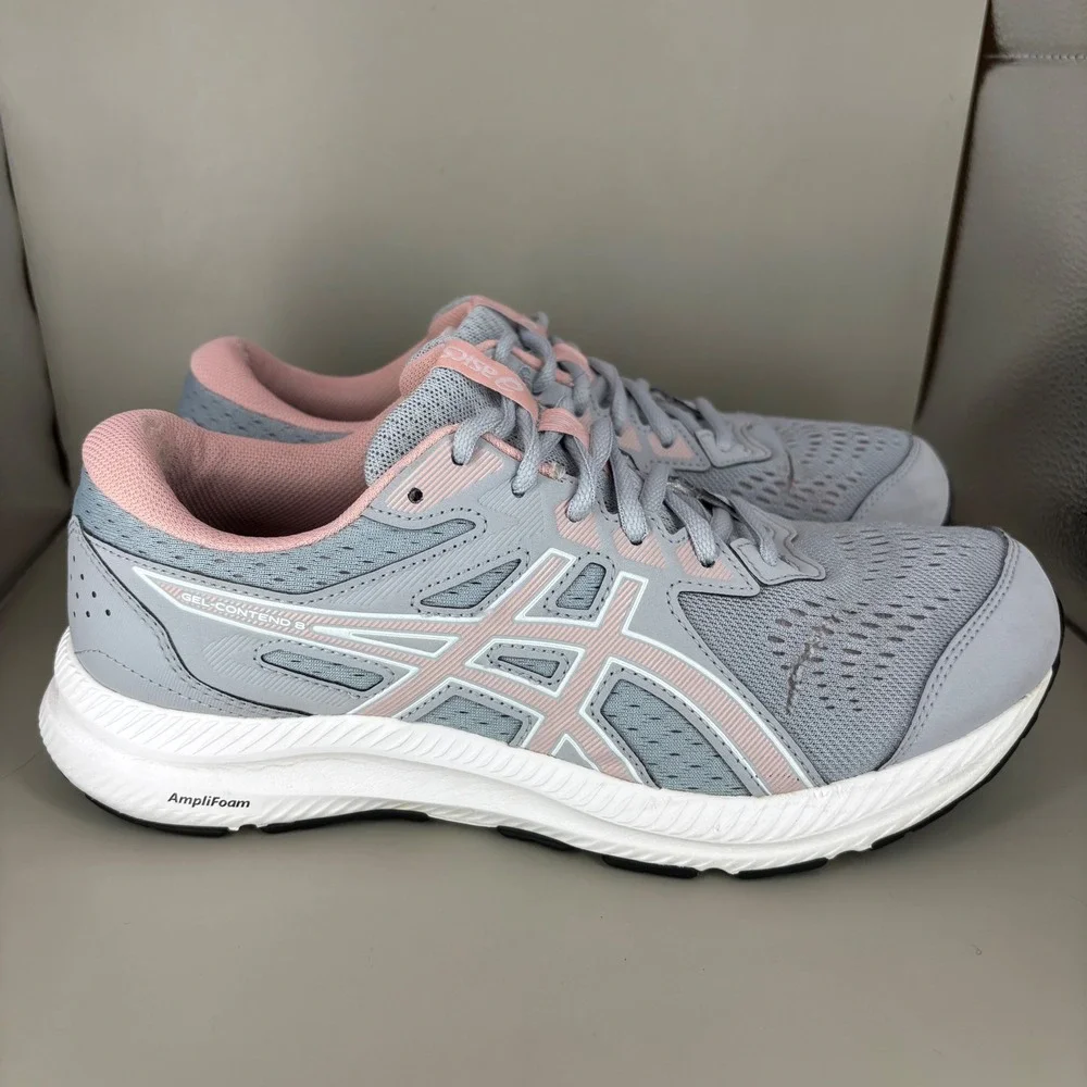 Asics Gel-Contend 8 Womens Running Shoes Grey Pink 1012B319 Wide Size 9.5